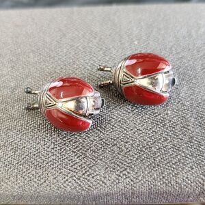Elegant Red and Silver Ladybug Earrings